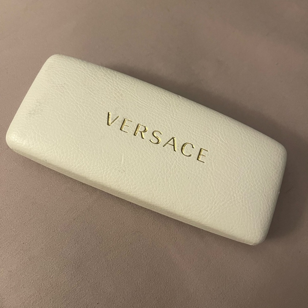 Versace White Leather Sunglasses Case with Gold Logo